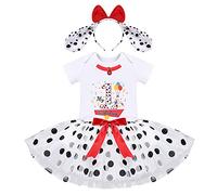 Dalmatian Dog First Birthday Baby Girls Dalmatian 1st Birthday Outfit Paw Print Romper+Tutu Skirt+Dog Ears Headband Halloween Cosplay Princess Pageant Shoot Shoot Costume Dalmatian-1st Birthday 1 Year