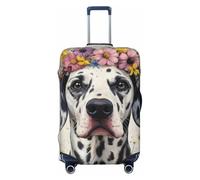 Dalmatian Dog Floral Crown Luggage Cover Protector Suit Case Cover Elastic Washable Anti-Scratch for 18-32 Inch M (22-24")