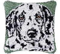 Dalmatian Dog Latch Hook Kits Pillow DIY Rug Crochet Hook Cushion Making Kits Preprinted Pattern Canvas DIY Handmade Rug Pillow Hooking Kits for Christmas Decoration43x43cm