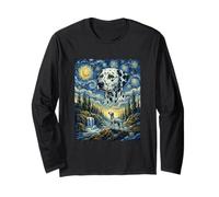 Dalmatian Dog Moon Howling Starry Night Van Gogh Art Style Long Sleeve T-Shirt