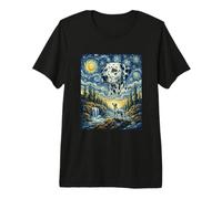 Dalmatian Dog Moon Howling Starry Night Van Gogh Art Style Premium T-Shirt
