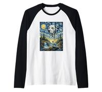 Dalmatian Dog Moon Howling Starry Night Van Gogh Art Style Raglan Baseball Tee