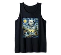 Dalmatian Dog Moon Howling Starry Night Van Gogh Art Style Tank Top