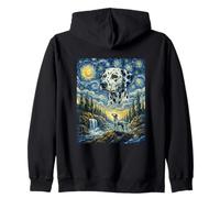 Dalmatian Dog Moon Howling Starry Night Van Gogh Art Style Zip Hoodie
