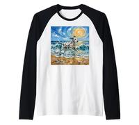 Dalmatian Dog on a Sunny Beach Summer Artwork Raglan Baseball Tee