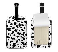 Dalmatian Dog Pattern Or Cow Skin Texture,Luggage Tags Pu Leather Name Tag Travel Suitcase Identifier ID Tags Durable Baggage Label 2 pcs