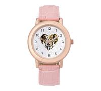 Dalmatian Dog Print Heart Gold Elegant Watches for Women Pink Leather Strap Watch Wrists Ladies Gift