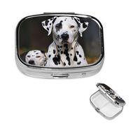 Dalmatian Dog Square Metal Pill Box 2 Compartment Cute Travel Pill Organizer Case Portable Medicine Vitamin Organizer Pill Case for Women Men Travel Unique Gift