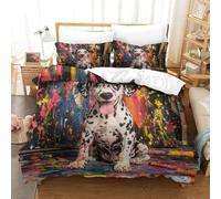 DALMATIAN Duvet Cover Set 3D Printed Animals Quilt Cover with 2 Pillow Cases Comforter Cover Soft Microfiber with Zipper Closure 3 Pcs for Children's And Adults Single(140x200cm)