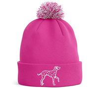 Dalmatian Embroidered Bobble Hat Dog Owners Gifts Puppy Walking Warm Winter Beanie Hat Womens, One Size, Bright Pink
