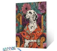 Dalmatian Family Dog Paint by Numbers for Adults,Animal in a Hair Towel Robe DIY Oil Painting Acrylic William Morris Flower Paint by Number Kits for Kids for Home Wall Decor(Without Frame) 16x20 inch