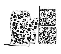 Dalmatian Graphic Oven Gloves and Pot Holder 4-Piece Set, High Heat and 500 Degree Thickness, Suitable for Grilling and Microwave Ovens