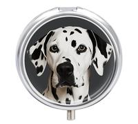 Dalmatian Pill Box 3 Compartment Travel Pill Organizer 3 Times A Day Cute Mini Pill Case for Purse & Pocket Portable Metal Medicine Box with Mirror Round Daily Medicine Vitamin Container