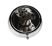 Dalmatian Pill Box Metal Round Small Pill Case Cute 3 Compartment Pill Organizer Portable Travel Pillbox Mini Pill Container Holder for Daily Medicine Supplement Vitamin
