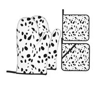 Dalmatian Print Oven Gloves and Pot Holder 4-Piece Set, High Heat and 500 Degree Thickness, Suitable for Grilling and Microwave Ovens