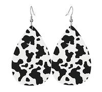 Dalmatian Print Pattern Dangle Leather Clip on Earrings Faux PU Lightweight Teardrop Drop for Women
