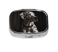 Dalmatian Print Pill Box Square Pill Case 2 Compartment Small Metal Medicine Organizer Portable Travel Pillbox for Pocket Purse Cute Mini Pill Container to Hold Daily Vitamins
