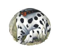 Dalmatian print shower cap with elastic and reusable for long and short hair, double layer hair cap