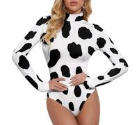 Dalmatian Print Women's Mock Turtle Neck Bodysuit Long Sleeve Tops Body Suits L