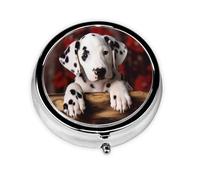 Dalmatian Puppy Pill Box Metal Round Small Pill Case Cute 3 Compartment Pill Organizer Portable Travel Pillbox Mini Pill Container Holder for Daily Medicine Supplement Vitamin