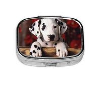 Dalmatian Puppy Print Pill Box Square Pill Case 2 Compartment Small Metal Medicine Organizer Portable Travel Pillbox for Pocket Purse Cute Mini Pill Container to Hold Daily Vitamins