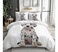 Dalmatian Single Duvet Cover Set Cute Animals Bedding 3D Soft Comfort Microfiber Quilt Cover 150x200 cm with Zipper Closure and 2 Pillowcases for Kids Teenager Adults P.44