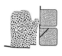 Dalmatian Spots Black White Oven Gloves and Pot Holder 4-Piece Set, High Heat and 500 Degree Thickness, Suitable for Grilling and Microwave Ovens
