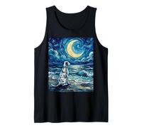 Dalmatian Starry Night Dog at The Beach Moon and Stars Art Tank Top