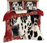 Dalmatian Super King Bedding Sets Cute Pet Quilt Cover 3 Piece Red Berries Duvet Cover Set and Pillowcases for Single Bed for Kids Girls Boys - Soft