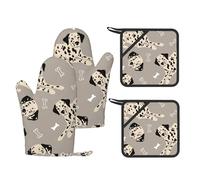 Dalmatians And Bones On Grey,Oven Mitts and Pot Holders Set of 4, Kitchen Anti-Slip Cooking Gloves Heat Resistant Oven Gloves