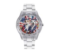 Dalmatians Dog U.S. Flag Quartz Watch Alloy Watch Dress Decorative for Business Men Women with Design Pattern Print