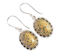 Dalmation Jasper Earrings 925 Sterling Silver Oval Cabochon Drop Earrings Boho Stone Jewelry Handmade Neutral Brown Earthy Dangle Earrings Gift for Nature Lovers