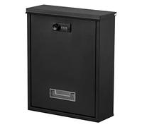 Dalmbox Locking Mailbox Wall Mount, Wall Mounted Mailbox with Combination Lock, Large Drop Box with Galvanized Steel Cover, Rust-Proof Metal Post Box, Black, 10.2” x 3.7” x 12.6”