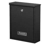 Dalmbox Locking Mailbox Wall Mount, Wall Mounted Mailbox with Key Lock, Large Drop Box with Galvanized Steel Cover, Rust-Proof Metal Post Box, Black, 10.2” x 3.7” x 12.6”