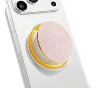 DALSTONE Natural Gemstone Phone Grip Collapsible Cell Phone Holder & Expanding Kickstand, Authentic Oval Crystal with Gold Edge (Rose Quartz, Magnetic Base)