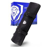 DALSTRONG - Vagabond Knife Roll Full & Top Grain Brazilian Leather Roll Bag - 16 Slots - Interior and Rear Zippered Pockets - Blade Travel Storage/Case (Midnight Black) - Large - Up to 20" Knives