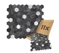 Dalsys 11x Wall Panels, self-Adhesive 0.88m² Anthracite/Silver | Wall cladding in hexagon pattern, stone look, moisture-resistant, premium quality for bathroom and kitchen