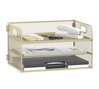 DALTACK 3 Tier Paper Organizer with Handle, Mesh Metal Desk Organizer with Sliding Paper Trays for Letter/A4 Paper, Mail, Bills & Folders, Yellow