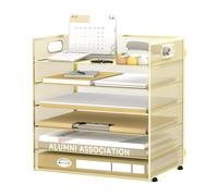 Daltack 6-Tier Paper Organizer for Desk with Handle, Gold | Sturdy Metal Mesh Organizer with Movable Middle Trays and a Carry Handle for Papers, Folders and Office Supplies