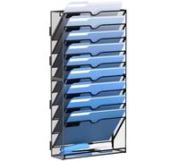 DALTACK Wall File Holder 10 Tier Hanging Wall File Organizer, for Papers Mails Folders Clipboard Magazine Organization, for Office Home, Mesh Metal, Black