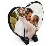 Dalton Designs UK Personalised Heart Photo Slate Gift - Custom Photo/Image Rock Keepsake Plaque with Stands - 20cm
