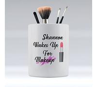 Dalton Designs UK Wakes up for Makeup - Personalised Make Up Organiser Brush Holder Birthday Gifts for Her - Ceramic Desk Organiser