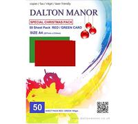 Dalton Manor A4 160gsm Coloured Card - 50 Sheet Pack Christmas Red & Green