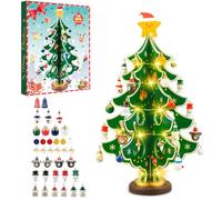 Dalugo Advent Calendar 2025, 24 Days Countdown Advent Calendar Wooden Christmas Tree with Lights and 36 Mini Ornaments for Christmas Tabletop Decoration Party Favors Gift