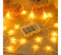 Dalugo Battery Fairy Lights, 6M 40 LED Warm White Snowflake String Lights with 6h Timer, IP65 Waterproof Battery Powered Christmas Tree Lights for Indoor Outdoor Christmas Decorations