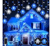 Dalugo Christmas Icicle Lights Outdoor, 10M 240 LED Snowflake Lights Blue and White Mains Powered with 6H Timer, Memory Function, 8 Modes Waterproof for Porch, Railing, Eave, Christmas Decor