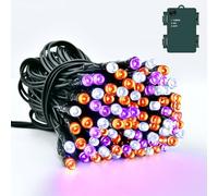 Dalugo Halloween Decoration Lights, 5M 50 LED Orange Purple White Fairy Lights with Timer, IP65 Waterproof Battery Powered Lights for Indoor Outdoor Autumn Halloween Decorations(Green Wire)