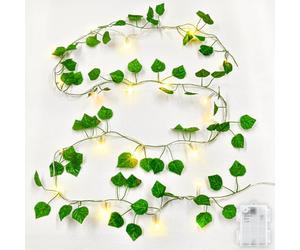 Dalugo Ivy Battery Fairy Lights, 2M 20LED Warm White Battery Operated Vine Fairy Lights with 6h Timer, IP65 Waterproof Artificial Ivy Leaf Garland with String Lights for Garden,Wedding,Home Wall Decor