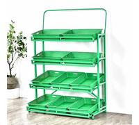 Dalumian Fruit Basket Vegetable Stand, Commercial Supermarket Fruits & Vegetables Shelf w/Storage Baskets, Metal Organizer Floor Stand for Snacks/Fruits/Tools(A,10 baskets)