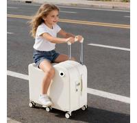 Dalumian Ride-on Luggage, Carry On Luggage Ride-On Kids' Suitcase, Lightweight Kids Riding Suitcase with 6 Spinner Wheels & Telescopic Handle for Travel Study Tours(White,18")